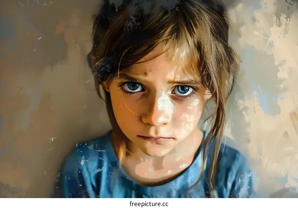 Portrait of a sad girl with blue eyes