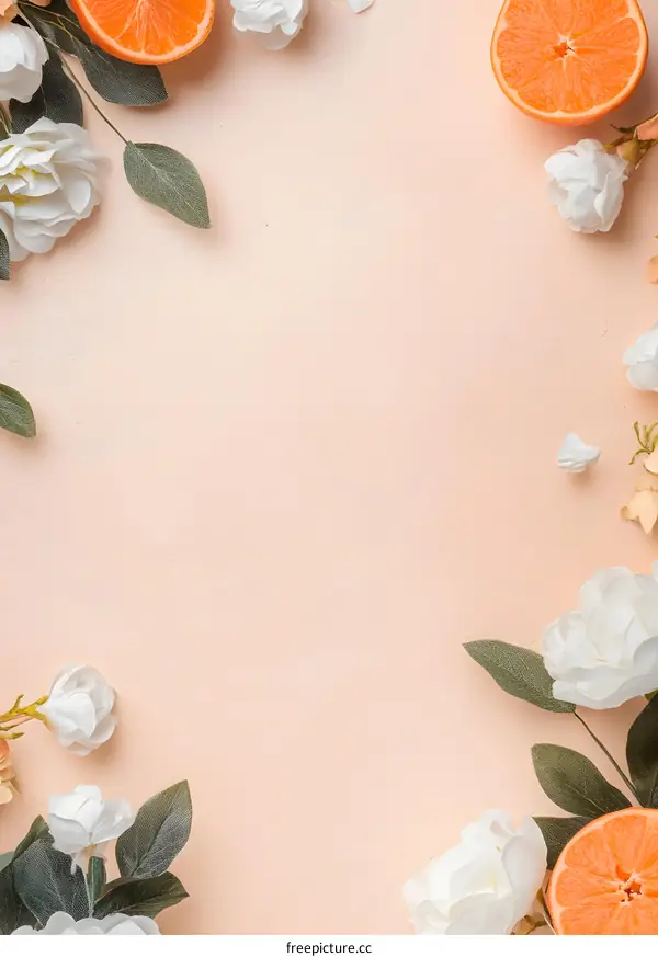 Floral Orange Fruit Background On Peach Background
