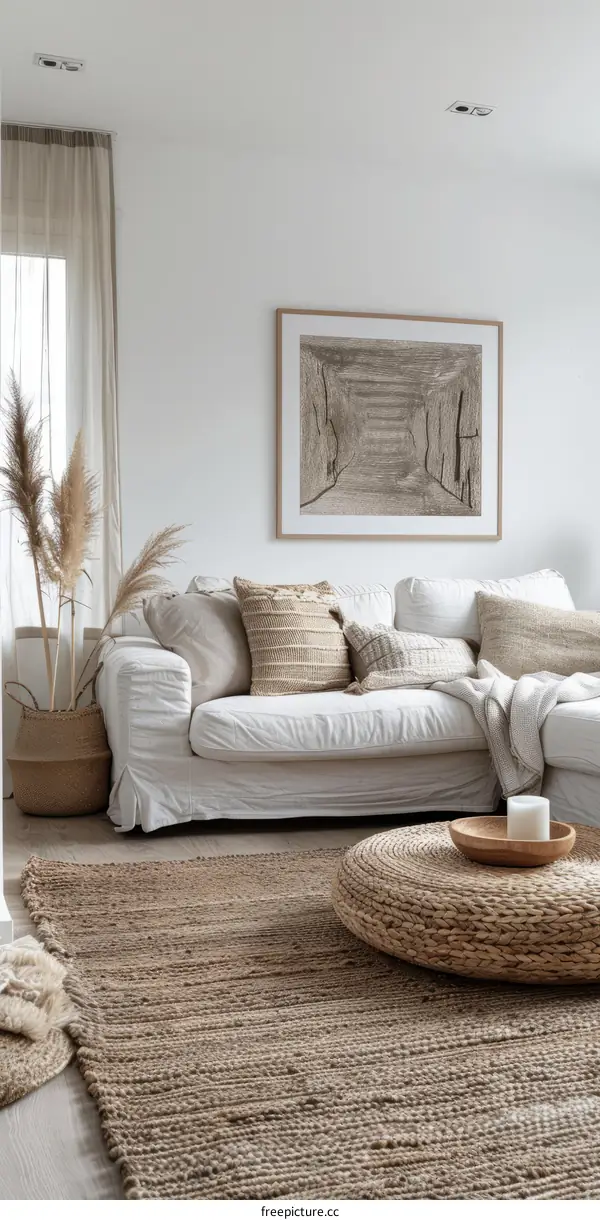 Neutral Scandinavian Living Room Decor with Natural Materials