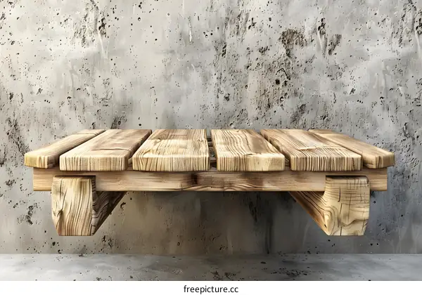 Rustic Wooden Shelf Against Concrete Wall