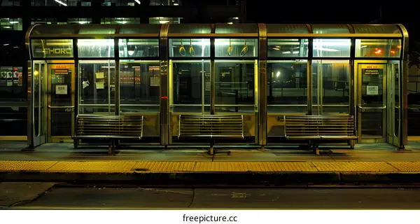 Empty Night Bus Stop Shelter