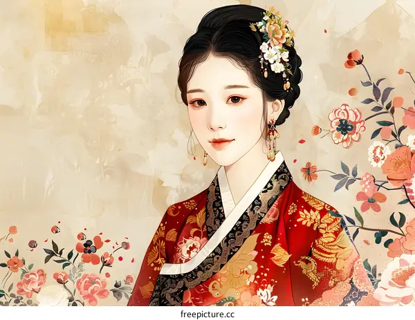 Portrait of a young woman in traditional Korean dress