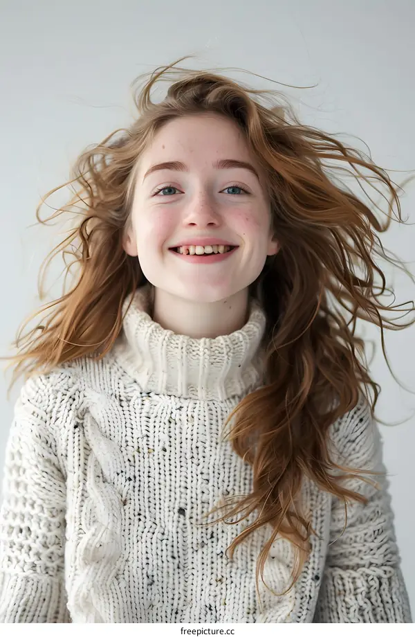 Portrait of a happy young girl with red hair and freckles