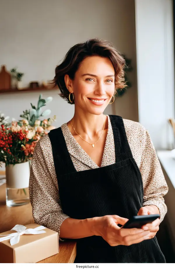Woman Small Business Owner Using Phone