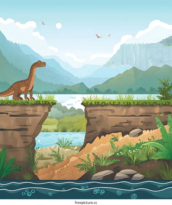 Dinosaur Standing On Cliff Overlooking Landscape