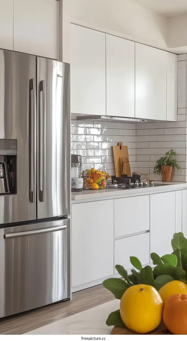 Modern Kitchen with Stainless Steel Refrigerator