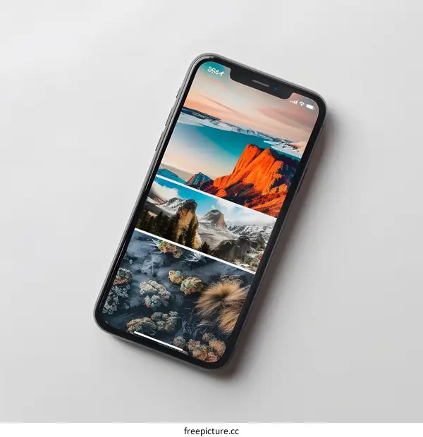 Black Smartphone Displaying Landscape Photos
