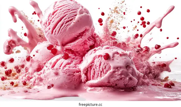 Pink Ice Cream with Berries and Splash