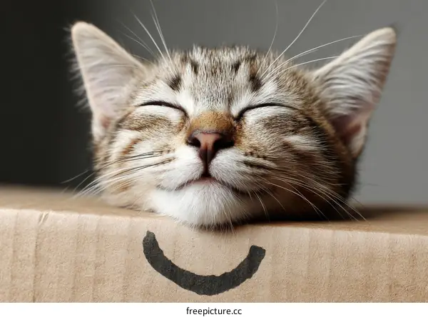 Sleepy Kitten in Cardboard Box