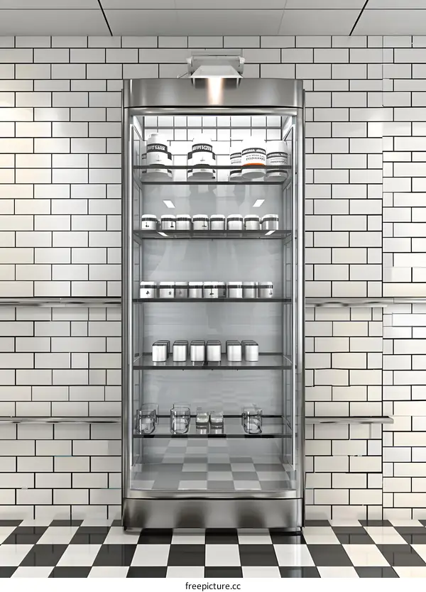 Stainless Steel Display Case With Glass Shelves