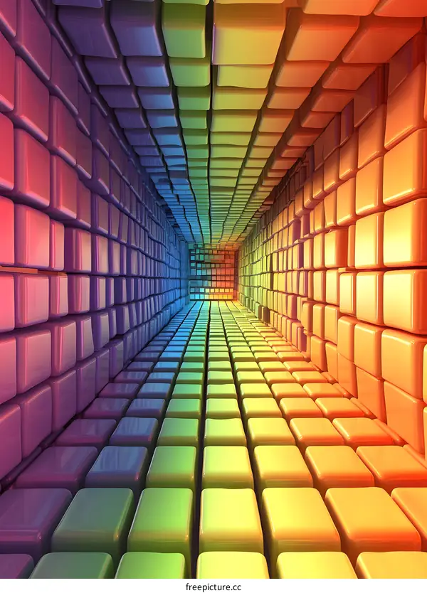 Abstract Colorful 3D Tunnel of Cubes