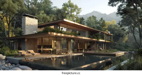 Modern House Design with Pool and Mountain Views