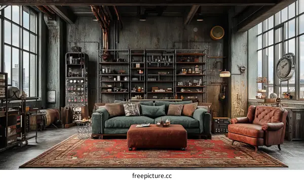 Industrial Style Loft Living Room Design