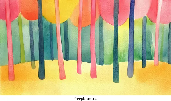 Colorful Watercolor Forest Scene