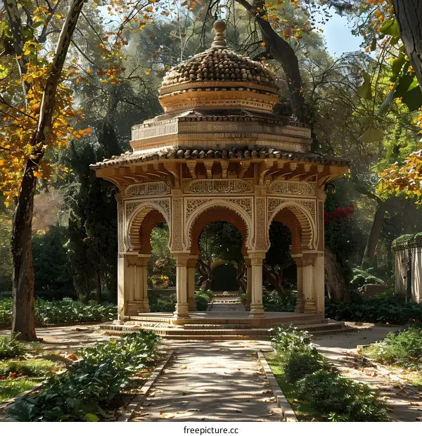 A beautiful park with a gazebo
