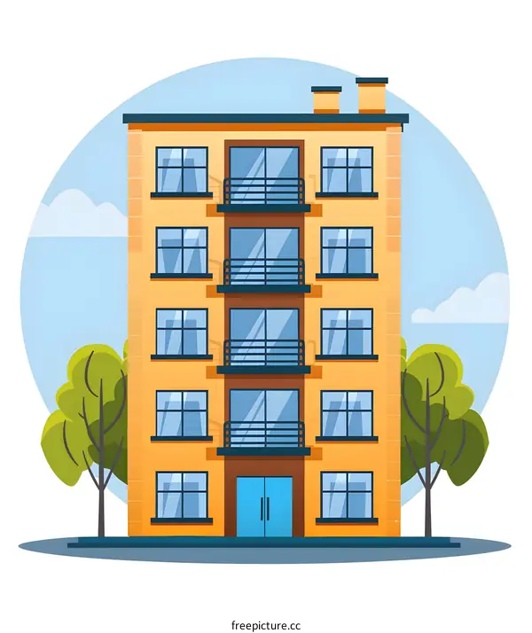 Yellow Building with Blue Door and Balconies