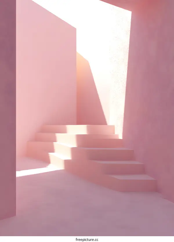 Pink Minimalist Stairs with Sunlight Shadows