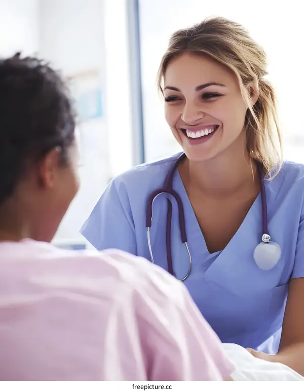Smiling Female Doctor Talking To Patient In Hospital
