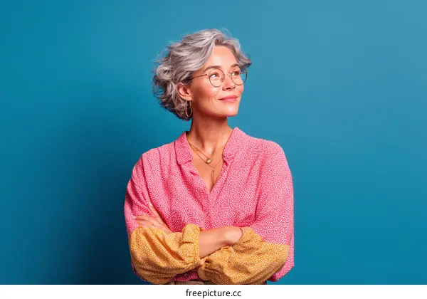 Confident Senior Woman in Stylish Pink Blouse