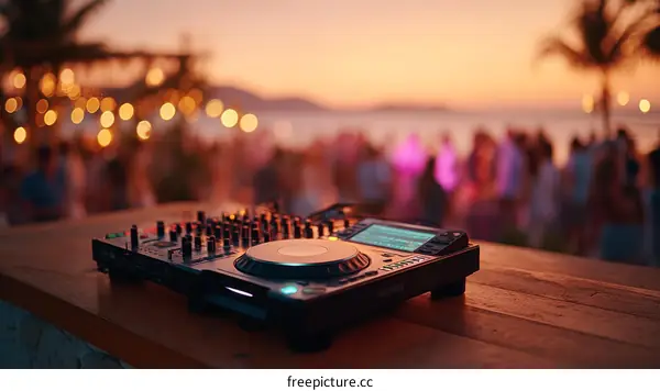 Beach Party DJ Mixer at Sunset
