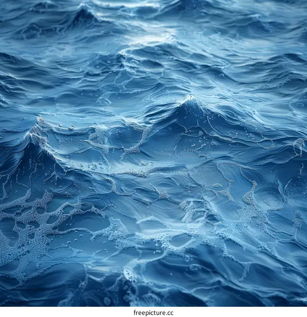 Deep blue ocean water with small rippling waves and white sea foam