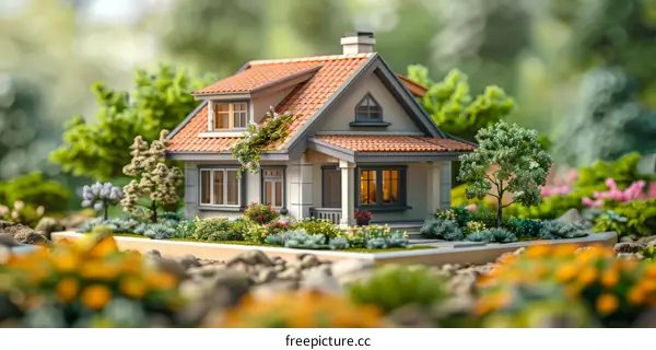 A Small Model House with Landscaping