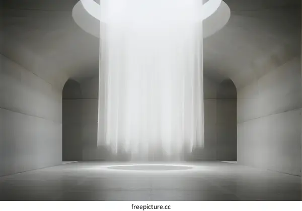 Light streaming through circular opening in minimalist architectural space