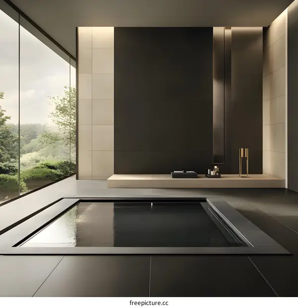 Modern Minimalist Bathroom Design With Large Window And Plunge Pool