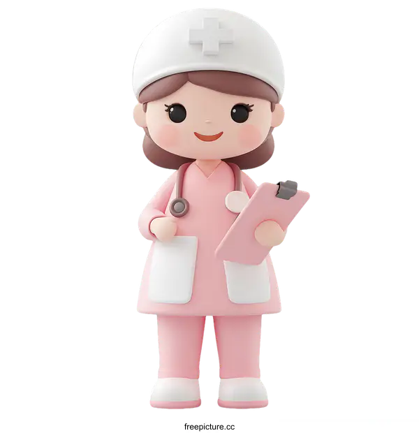 [Transparent Background PNG]Cute Cartoon Female Nurse with Clipboard