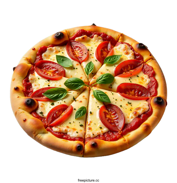 [Transparent Background PNG]Delicious Margherita Pizza with Fresh Basil