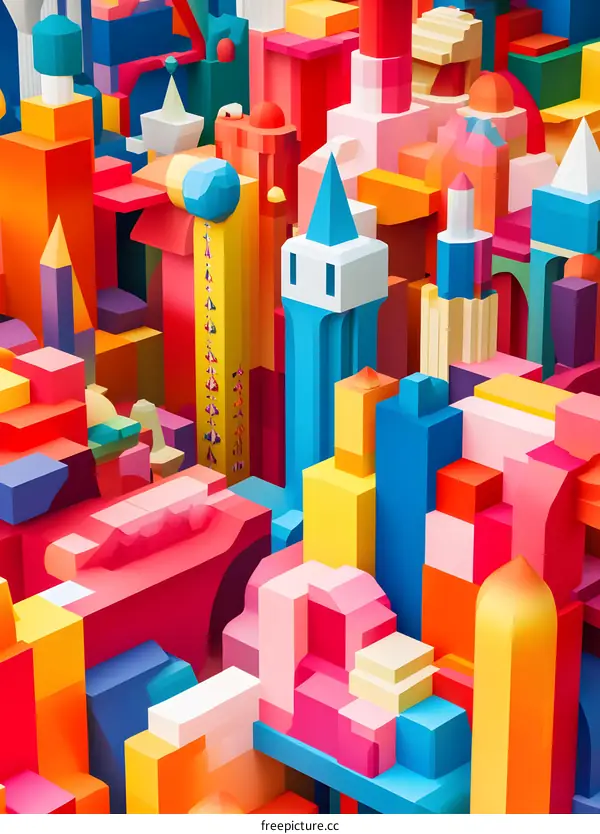 Abstract Cityscape of Colorful Geometric Buildings