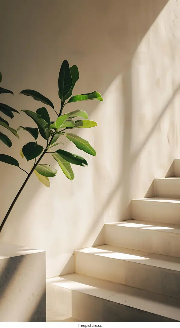 Minimalist Interior Design With Staircase And Plant