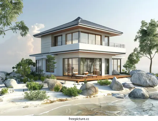 Modern Seaside House Exterior Illustration