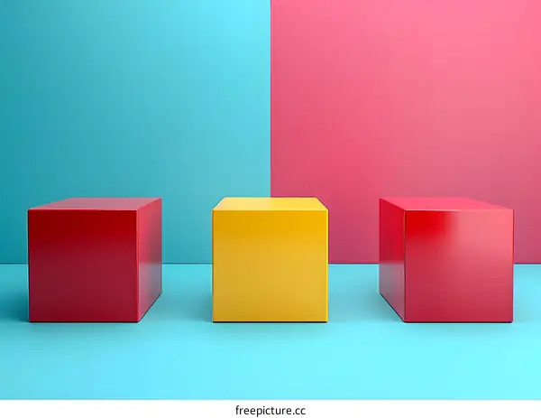 Three boxes on blue and pink background