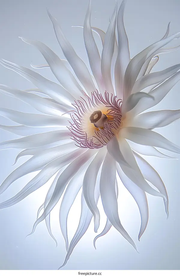 White Cactus Flower on Blue Background