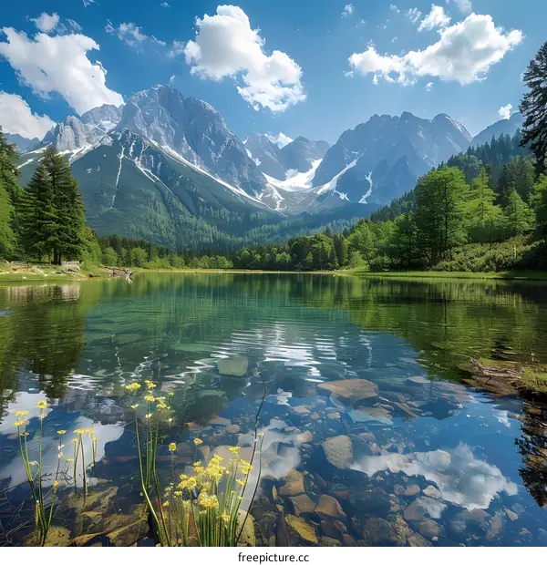 Crystal Clear Lake Reflecting Majestic Mountain Range