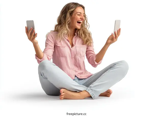 Woman Sitting and Looking at Phones
