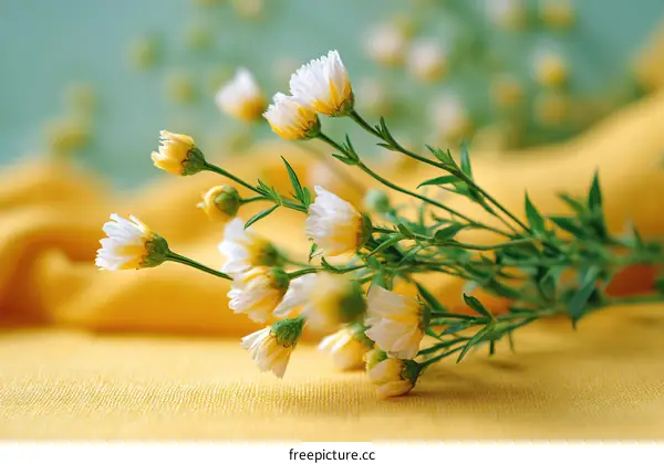 Delicate Yellow and White Flowers on a Mustard Yellow Background