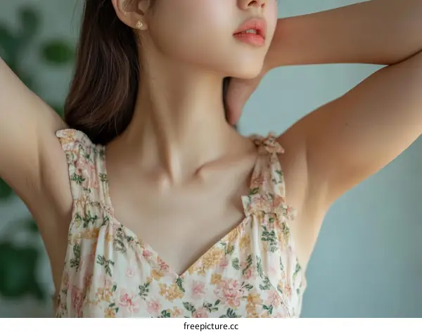 Closeup Woman with Floral Dress