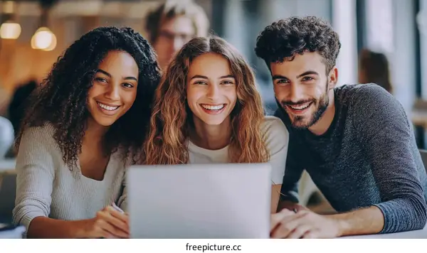 Happy Students Working Together at Cafe