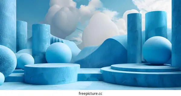 Geometric Shapes Arrangement Under Blue Sky