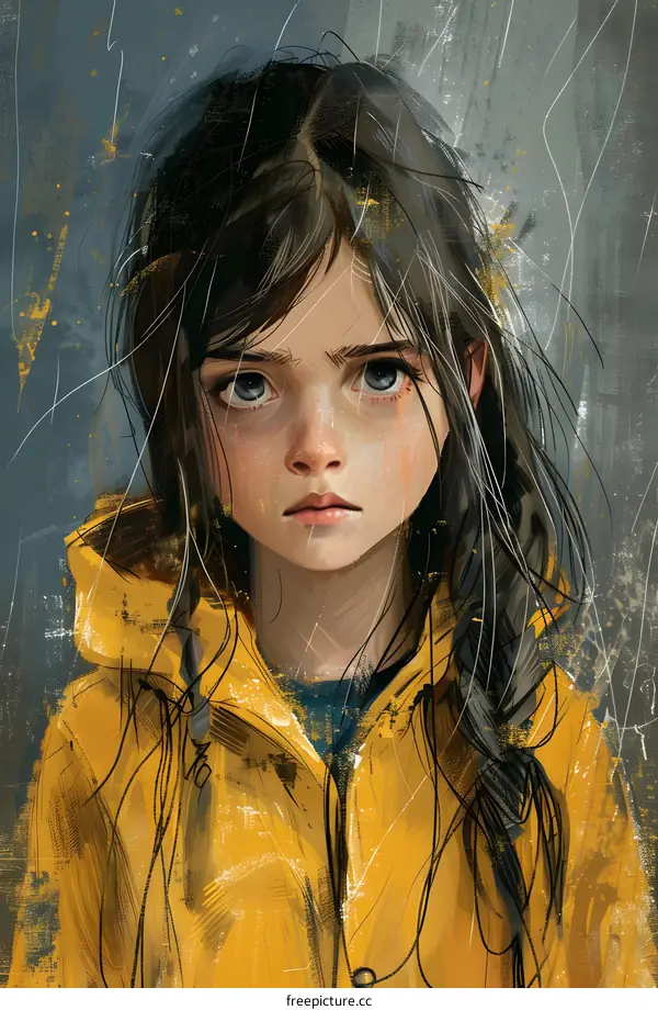 portrait of a girl in a yellow raincoat