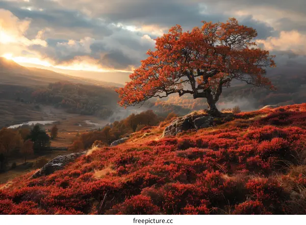Stunning Autumn Landscape with a Solitary Tree