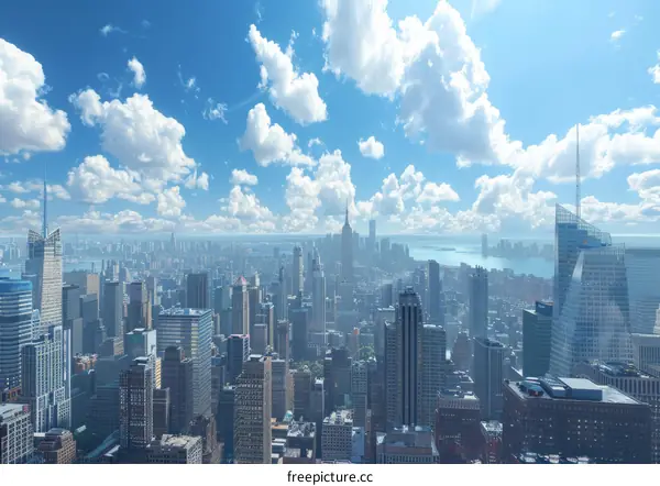 New York City skyline with skyscrapers and blue sky
