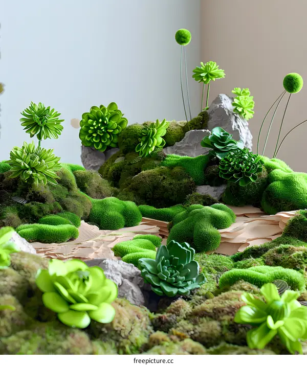 Green Moss and Flowers Wall Decor