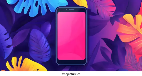 Tropical Leaves Mobile Phone Background Illustration