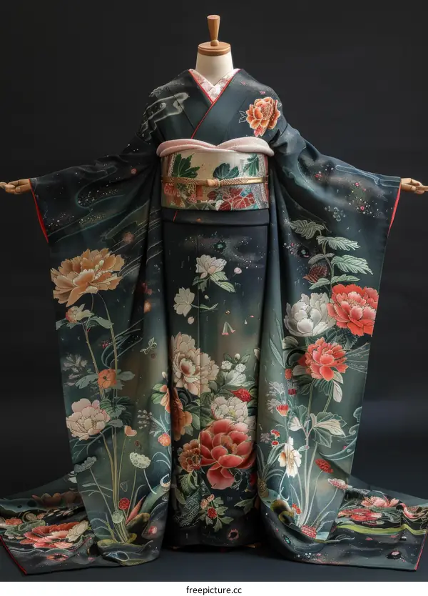 Portrait of Japanese Geisha in Traditional Kimono