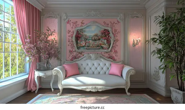 Elegant Pink and White Interior Design Illustration