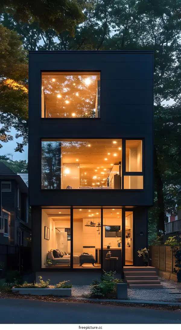 Modern Black House with Large Windows
