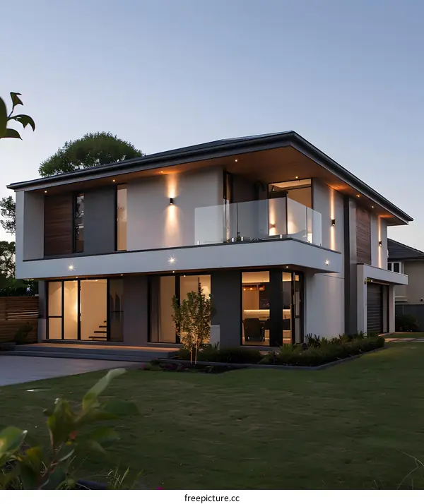 Modern House with Large Windows and Balcony